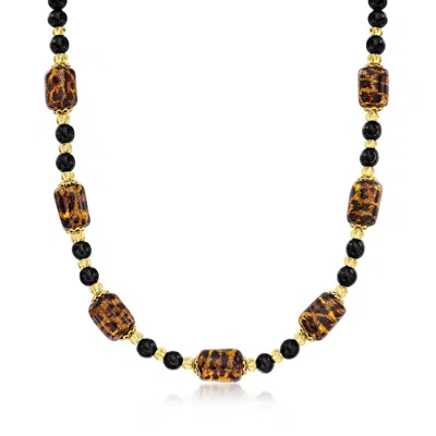 Ross-simons Italian Leopard-print Murano Glass Bead Necklace In 18kt Gold Over Sterling In Multi
