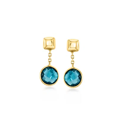 Ross-simons Italian London Blue Topaz Drop Earrings In 14kt Yellow Gold In Multi