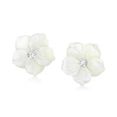 Ross-simons Italian Mother-of-pearl And . Cz Flower Earrings In Sterling Silver In Multi