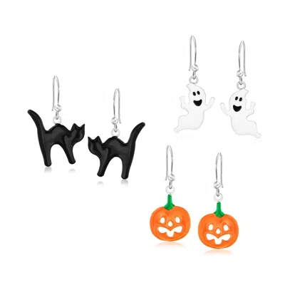 Ross-simons Italian Multicolored Enamel And Sterling Silver Jewelry Set: 3 Pairs Of Halloween Drop Earrings