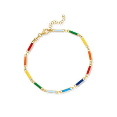 Ross-simons Italian Multicolored Enamel Bar-link Anklet In 18kt Gold Over Sterling