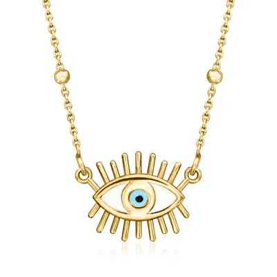 Ross-simons Italian Multicolored Enamel Evil Eye Beaded Station Necklace In 18kt Gold Over Sterling