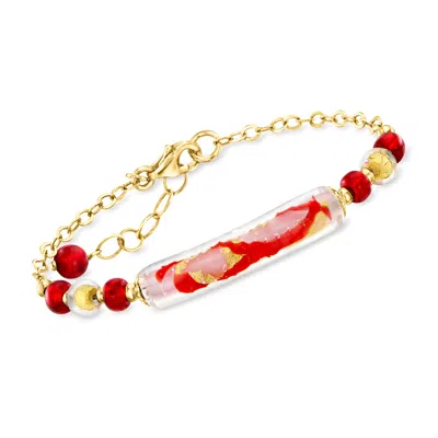 Ross-simons Italian Multicolored Murano Glass Bead Bracelet In 18kt Gold Over Sterling