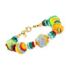 Ross-simons Italian Multicolored Murano Glass Bead Bracelet With 18kt Gold Over Sterling In Multi