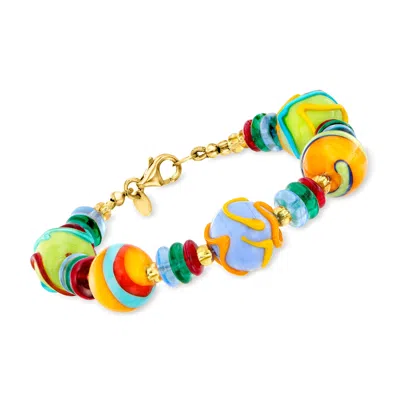 Ross-simons Italian Multicolored Murano Glass Bead Bracelet With 18kt Gold Over Sterling