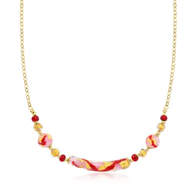 Ross-simons Italian Multicolored Murano Glass Bead Necklace In 18kt Gold Over Sterling