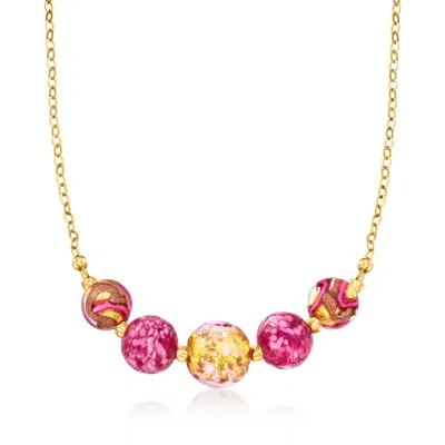 Ross-simons Italian Multicolored Murano Glass Bead Necklace In 18kt Gold Over Sterling