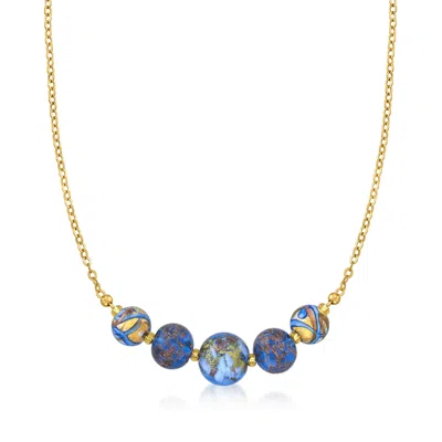 Ross-simons Italian Multicolored Murano Glass Bead Necklace In 18kt Yellow Gold Over Sterling