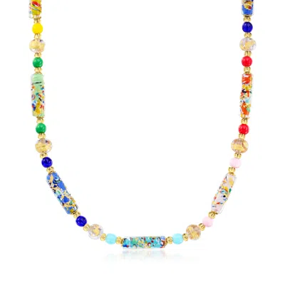 Ross-simons Italian Multicolored Murano Glass Bead Necklace With 18kt Gold Over Sterling