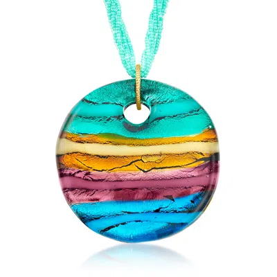 Ross-simons Italian Multicolored Murano Glass Bead Pendant Necklace With 18kt Gold Over Sterling
