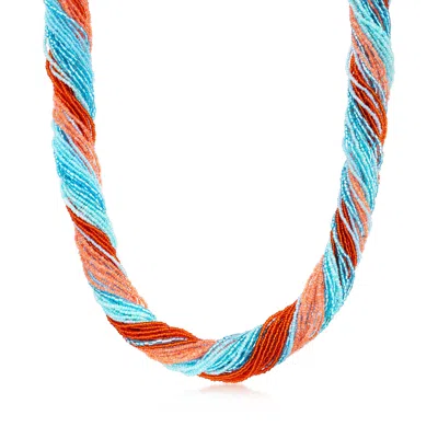 Ross-simons Italian Multicolored Murano Glass Bead Torsade Necklace With 18kt Gold Over Sterling