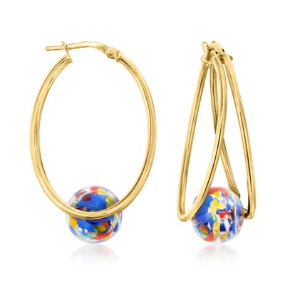 Ross-simons Italian Multicolored Murano Glass Double-hoop Earrings In 18kt Gold Over Sterling