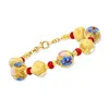 Ross-simons Italian Multicolored Murano Glass Floral Bead Bracelet With 18kt Gold Over Sterling