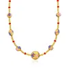 Ross-simons Italian Multicolored Murano Glass Floral Bead Necklace With 18kt Gold Over Sterling