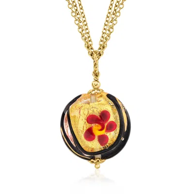 Ross-simons Italian Multicolored Murano Glass Floral Pendant Necklace In 18kt Gold Over Sterling