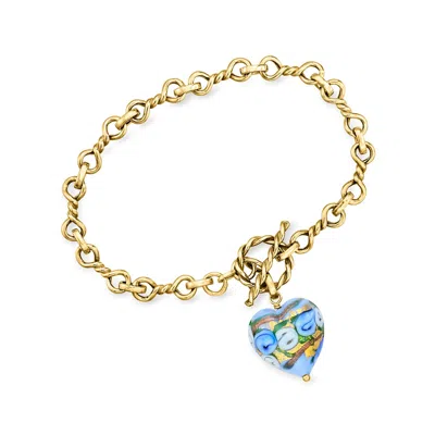 Ross-simons Italian Multicolored Murano Glass Heart Bead Toggle Bracelet In 18kt Gold Over Sterling