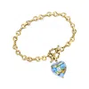Ross-simons Italian Multicolored Murano Glass Heart Bead Toggle Bracelet In 18kt Gold Over Sterling In Blue