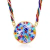 Ross-simons Italian Multicolored Murano Glass Millefiori Multi-strand Pendant Necklace With 18kt Gold Over Sterl In Multi