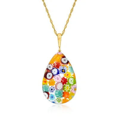 Ross-simons Italian Multicolored Murano Glass Millefiori Pendant Necklace In 18kt Gold Over Sterling