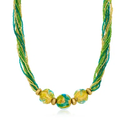 Ross-simons Italian Multicolored Murano Glass Multi-strand Necklace With 18kt Gold Over Sterling