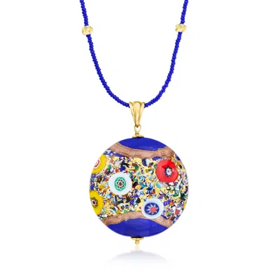 Ross-simons Italian Multicolored Murano Glass Necklace In 18kt Gold Over Sterling In Blue