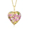 Ross-simons Italian Multicolored Murano Glass Rose Heart Adjustable Pendant Necklace In 18kt Gold Over Sterling In Yellow