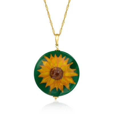 Ross-simons Italian Multicolored Murano Glass Sunflower Pendant Necklace In 18kt Gold Over Sterling In Yellow