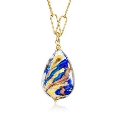 Ross-simons Italian Multicolored Murano Glass Teardrop Paper Clip Link Necklace In 18kt Gold Over Sterling In Blue
