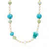 Ross-simons Italian Multicolored Murano Glass Turtle And Bead Necklace With 6-11mm Cultured Pearls In 18kt Gold  In Multi