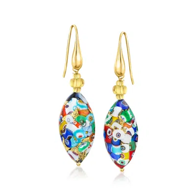 Ross-simons Italian Multicolored Murrine Murano Glass Oval Bead Drop Earrings In 18kt Gold Over Sterling