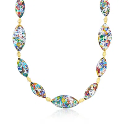 Ross-simons Italian Multicolored Murrine Murano Glass Oval Bead Necklace In 18kt Gold Over Sterling