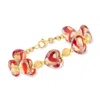 Ross-simons Italian Murano Glass Heart Bracelet In 18kt Gold Over Sterling In Multi