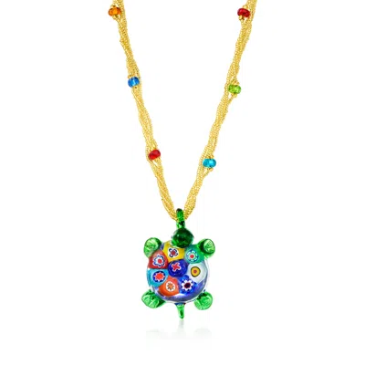 Ross-simons Italian Murano Glass Multi-strand Turtle Necklace In 18kt Gold Over Sterling