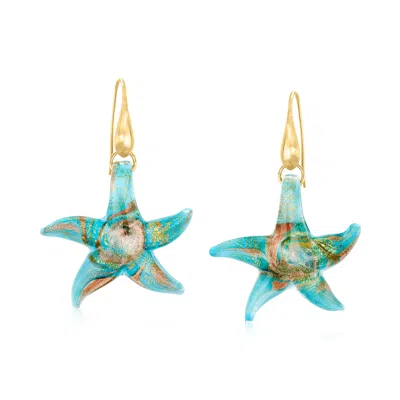 Ross-simons Italian Murano Glass Starfish Drop Earrings With 18kt Gold Over Sterling In Yellow