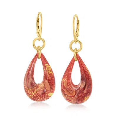 Ross-simons Italian Murano Glass Teardrop Earrings In 18kt Gold Over Sterling In Red