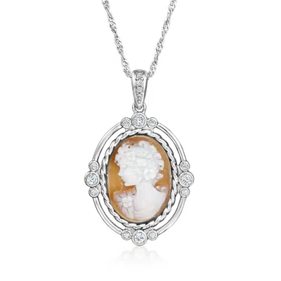 Ross-simons Italian Orange Agate Cameo Pendant Necklace With . Czs In Sterling Silver In White