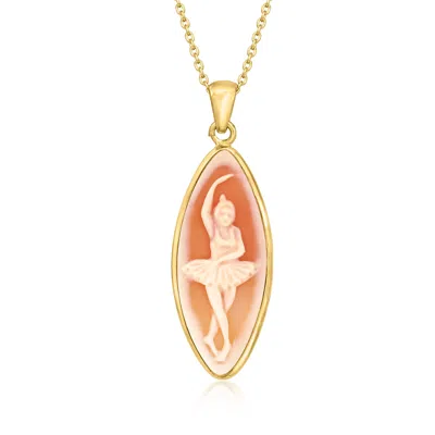 Ross-simons Italian Orange Shell Ballerina Cameo Pendant Necklace In 18kt Gold Over Sterling