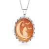 Ross-simons Italian Orange Shell Cat And Moon Cameo Pendant Necklace In Sterling Silver In Metallic