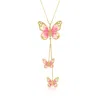 Ross-simons Italian Pink And White Enamel Butterfly Necklace In 14kt Yellow Gold In Multi