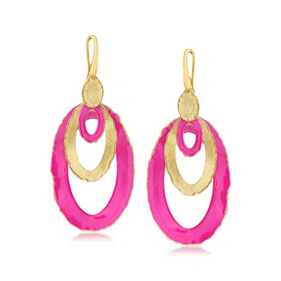 Ross-simons Italian Pink Enamel And 18kt Gold Over Sterling Multi-oval Drop Earrings In Yellow