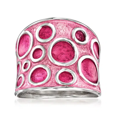 Ross-simons Italian Pink Enamel Circle Ring In Sterling Silver In White