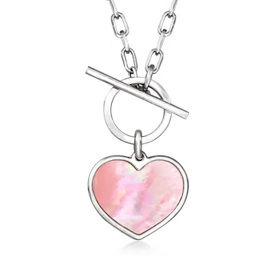 Ross-simons Italian Pink Mother-of-pearl Heart Toggle Necklace In Sterling Silver