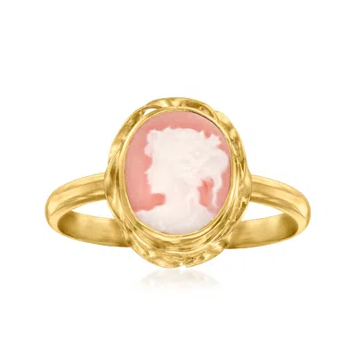 Ross-simons Italian Pink Porcelain Cameo Ring In 18kt Gold Over Sterling