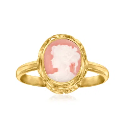 ROSS-SIMONS ITALIAN PINK PORCELAIN CAMEO RING IN 18KT GOLD OVER STERLING