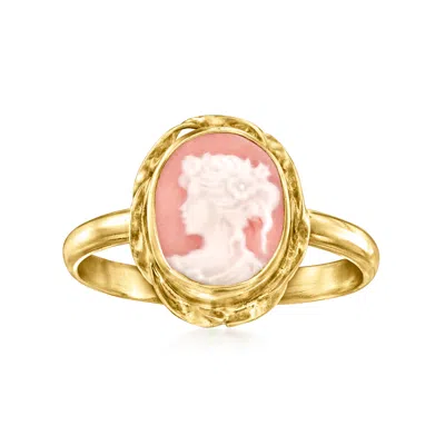 Ross-simons Italian Pink Porcelain Cameo Ring In 18kt Gold Over Sterling In Yellow