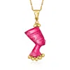 Ross-simons Italian Purple Venetian Glass Nefertiti Pendant Necklace In 18kt Gold Over Sterling In Pink
