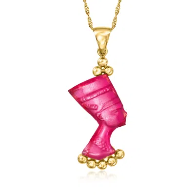 Ross-simons Italian Purple Venetian Glass Nefertiti Pendant Necklace In 18kt Gold Over Sterling In Yellow