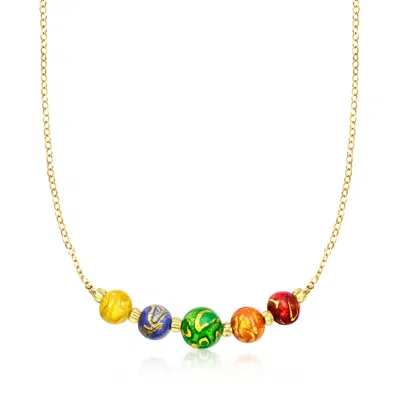 Ross-simons Italian Rainbow Murano Glass Bead Necklace In 18kt Gold Over Sterling