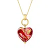 Ross-simons Italian Red And Pink Murano Glass Heart Necklace In 18kt Gold Over Sterling In Multi