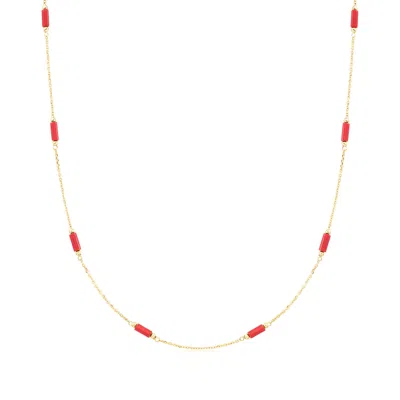Ross-simons Italian Red Coral Bead Station Necklace In 18kt Yellow Gold In Multi